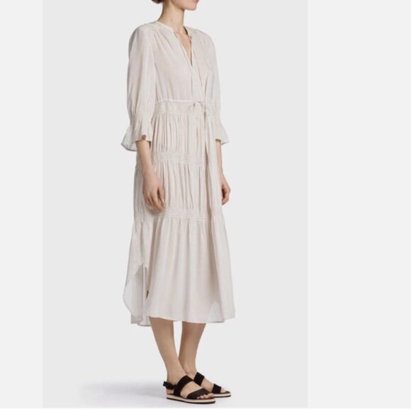 James Perse Blush Cream Midi Dress Size 2 (M) Tie Waist Tiered Viscose Bohemian - Picture 1 of 9